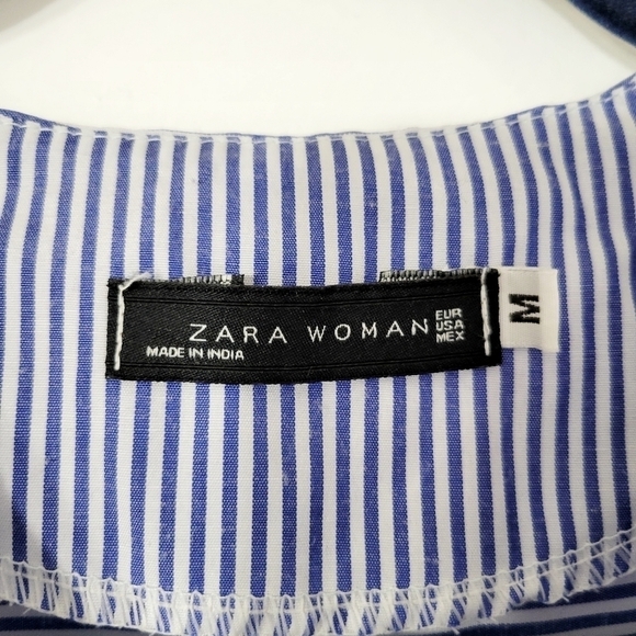 Zara Blue and White Pinstripe Sleeveless Midi Dress Size M - Picture 7 of 7